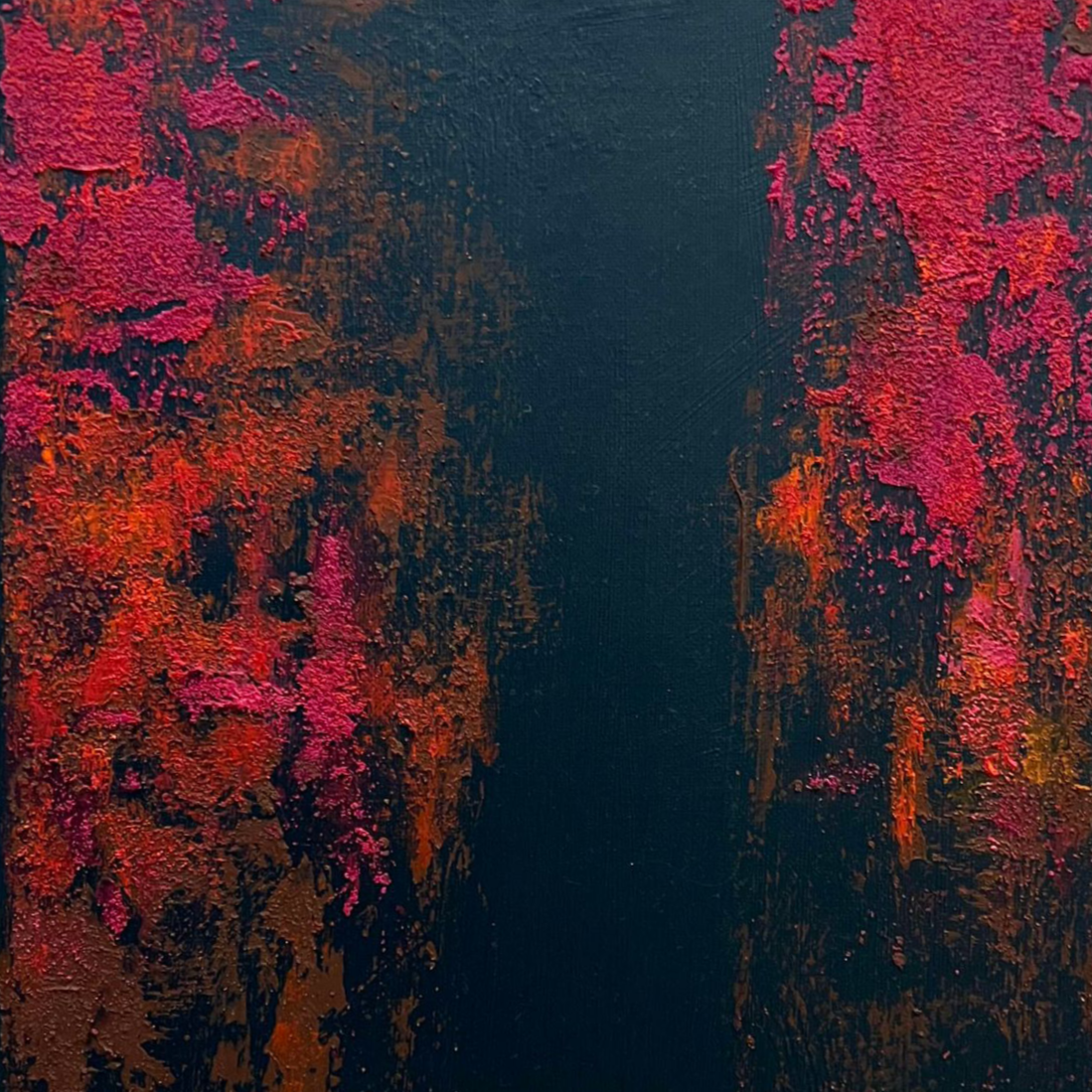 vivi & vela close-up of 'gladiolus | moods': detailed view of textured layers and vibrant colors representing the layered petals of the gladiolus flower.