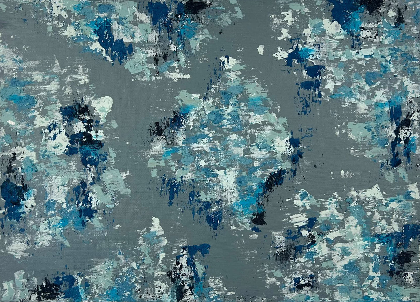 vivi & vela artwork 'shiokaze': abstract painting featuring layered blues and whites, inspired by the serene essence of coastal breezes in rural Japan.